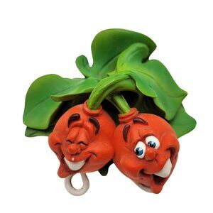 Giggling Raddishes Anthropomorphic Figurine Clay Art Radish Laughing Faces Decor